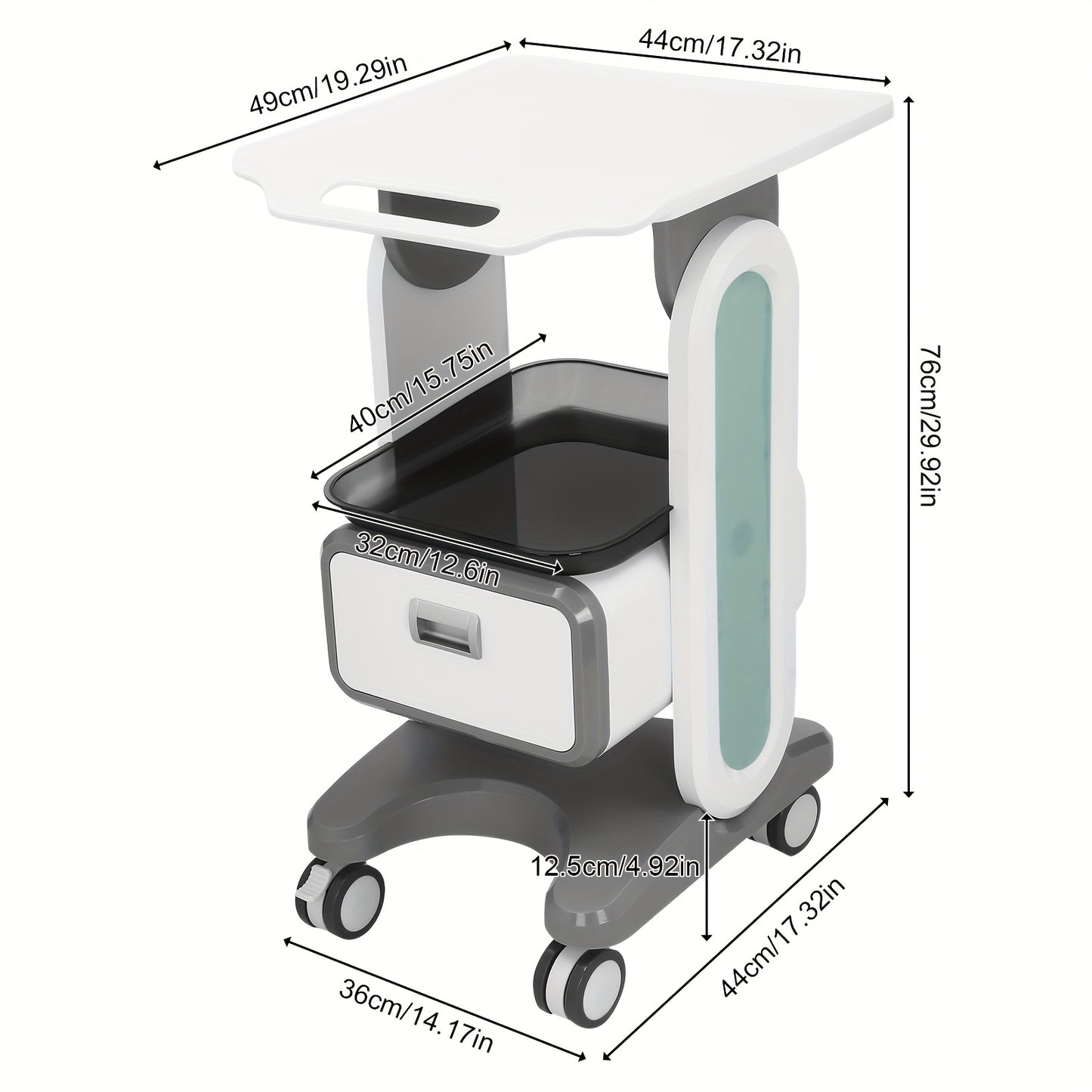 Opbergwagen – Mobiele Werkwagen – Beautywagen – Schoonheidskar – Medische Trolley – 4 Zwenkwielen Met Rem – Stevig ABS Materiaal 44x36x76 cm