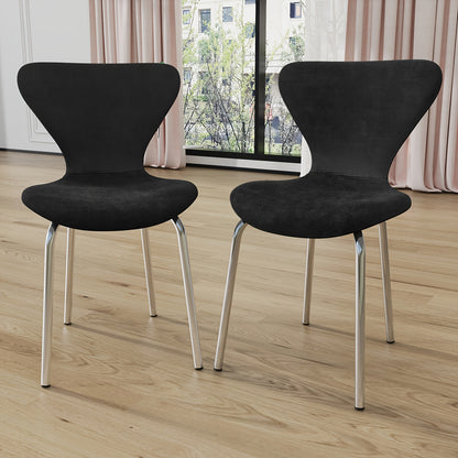 Set van 2 Moderne Klassieke Eetkamerstoelen – Zwart Fluweel met Stevige Metalen Poten – Ergonomische Rugleuning en Comfortabele Zitting – Eenvoudig te Reinigen – Perfect voor Eetkamer of Keuken