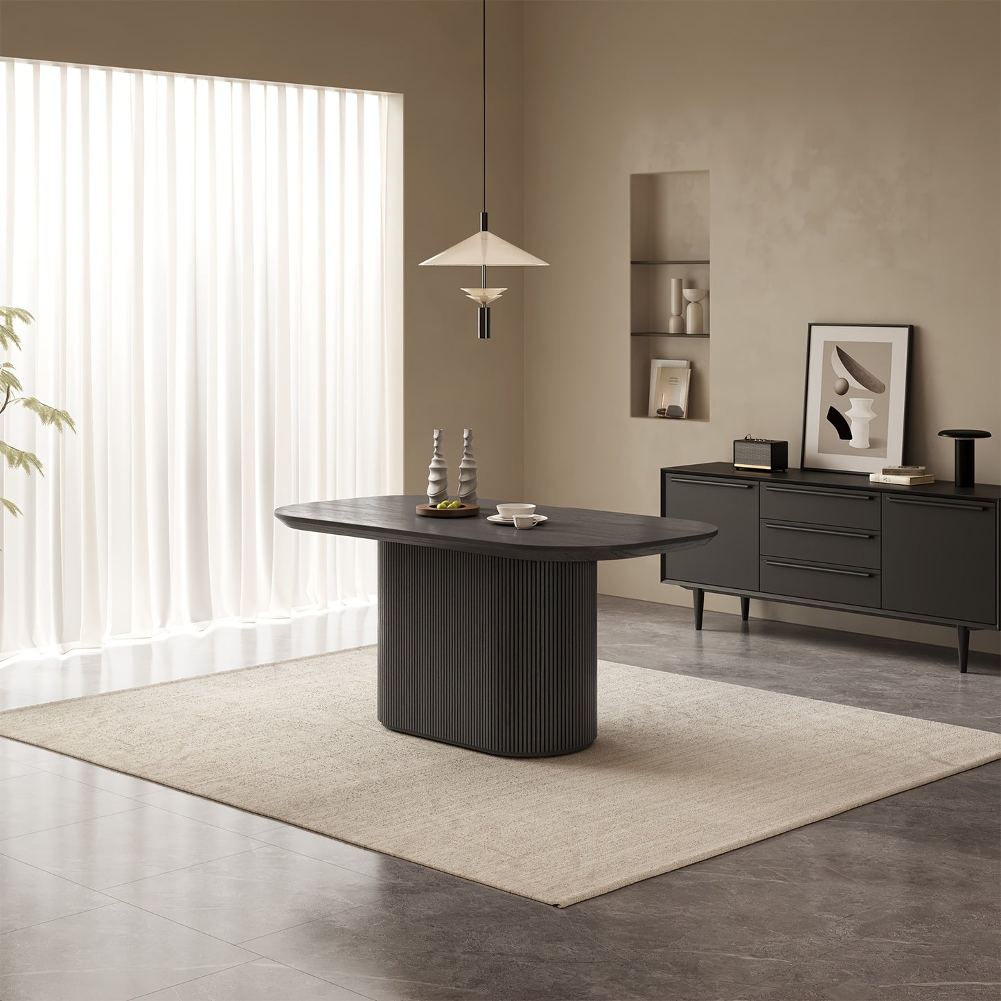 Eettafel – Tafel – Keukentafel – Eetkamertafel – Ovale Tafel – Donkergrijs – Ruimtebesparend – Voor 4-8 Personen – Hardhout & Kunstboard – 220 cm