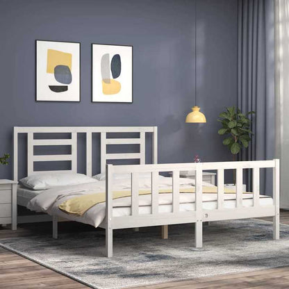 White Bed Frame Measuring 160X200 Cm, Made of Solid Pine Wood, Removable And Long-Lasting, Without a Mattress.