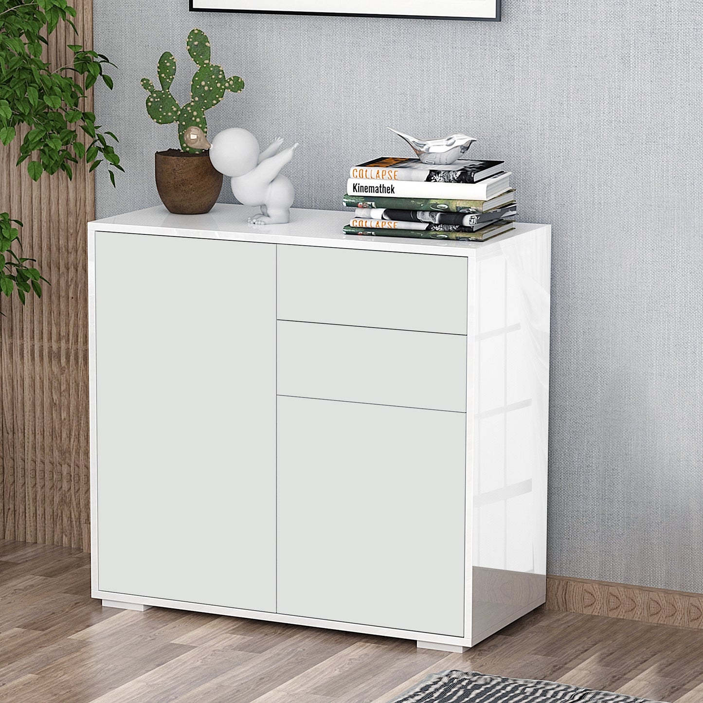 Commode – Buffetkast – Opbergkast – Dressoir – Kast – 2 Laden en 2 Deuren – Wit – 79 x 36 x 74 cm – Hoogwaardige Houten Constructie