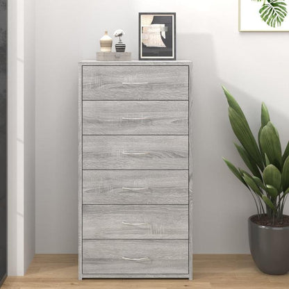 Sideboard – Dressoir – Kast – Opbergmeubel – Ladenkast – Sonoma Grijs – 6 Laden – Compacte Ruimtelijke Opbergruimte