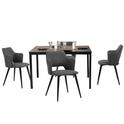 Uitbreidbare Eetkamerset – Eettafel Set – Dinerset – Keukenset – Stoelenset – Zwart Met Grijze Stoffering – Met Stalen Frame – MDF Tafelblad 160x80 cm