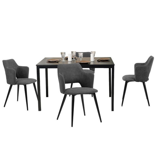 Uitbreidbare Eetkamerset – Eettafel Set – Dinerset – Keukenset – Stoelenset – Zwart Met Grijze Stoffering – Met Stalen Frame – MDF Tafelblad 160x80 cm