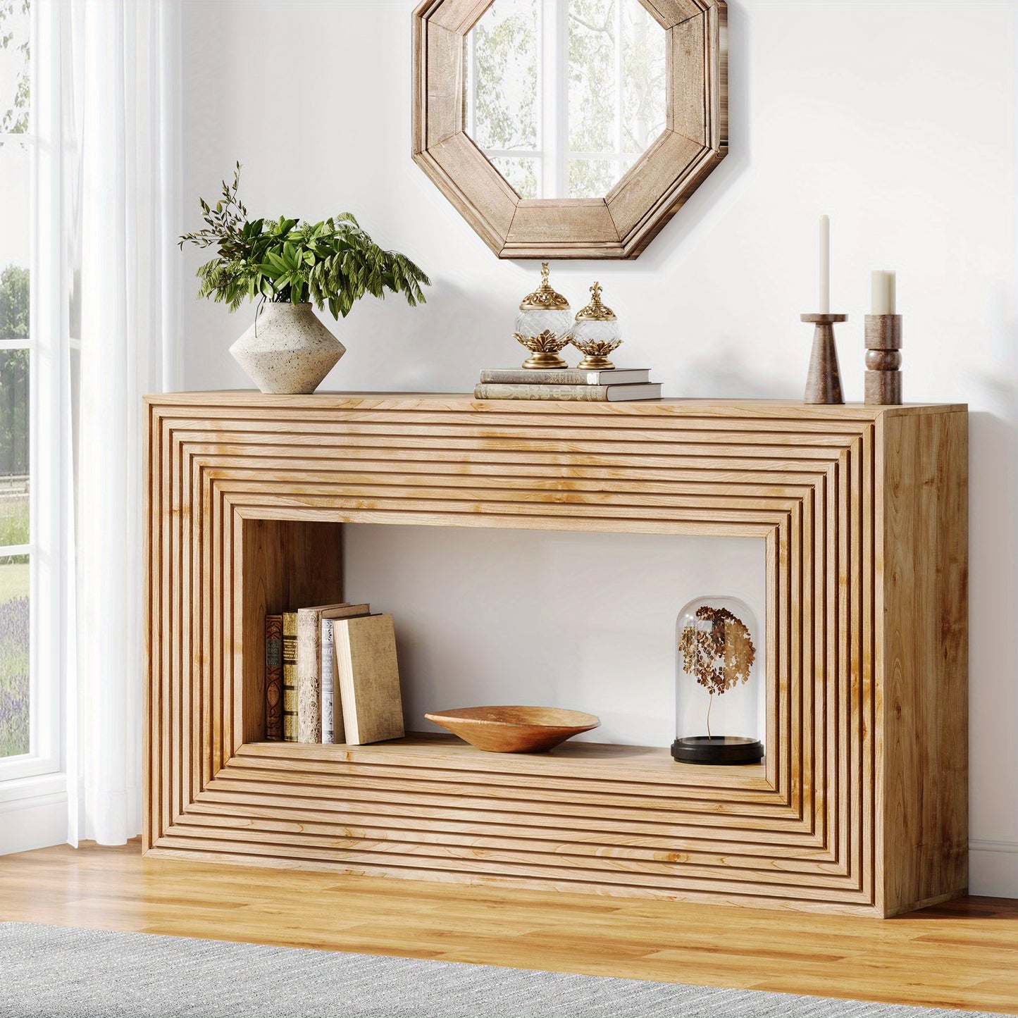 Sidetable – Consoletafel – Wandtafel – Haltafel – Bijzettafel – Rustiek Houten Design – 150 cm Breed – Opbergruimte Met Open Plank