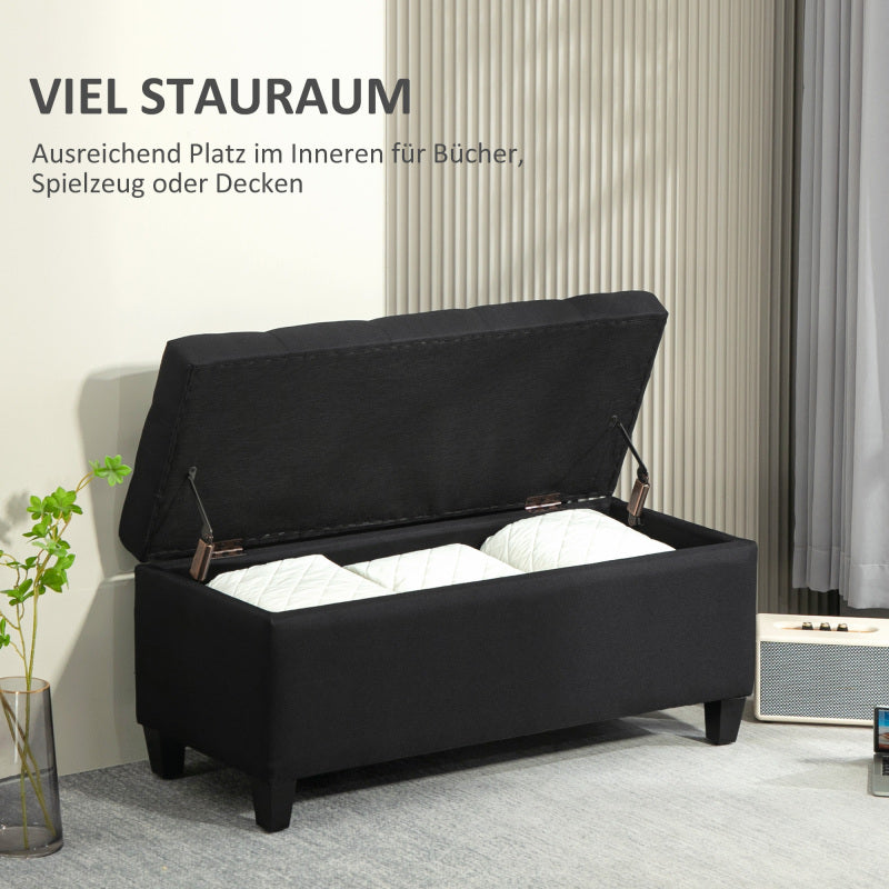 HOMCOM Sitzbank Polsterbank mit Stauraum Truhenbank Flur Schlafzimmer Wohnzimmer leinenartiges Polyester Gummiholz Schwarz 100 x 40 x 44cm