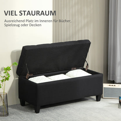 HOMCOM Sitzbank Polsterbank mit Stauraum Truhenbank Flur Schlafzimmer Wohnzimmer leinenartiges Polyester Gummiholz Schwarz 100 x 40 x 44cm