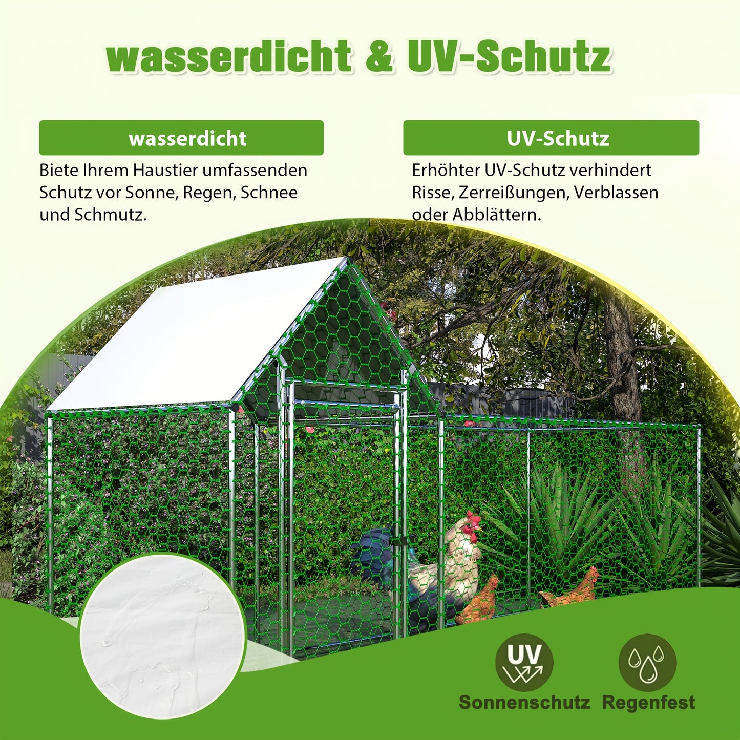 Buitenren kippenren – kippenhok – dierenren – konijnenren – 3x1x1,5 meter – gegalvaniseerd staal – waterdicht PE-zeildoek – slot veiligheid