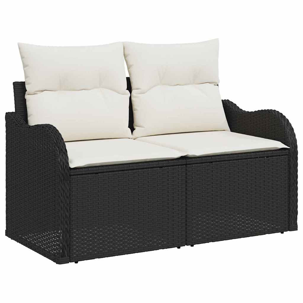 Tuinbank – Buitenbank – Loungeset – Tuinmeubel – Modulaire Loungeset – Handgevlochten Rattan – Comfortabele Schuimkussens – Inclusief Salontafel – Zwart met Crème