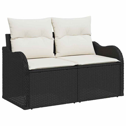 Tuinbank – Buitenbank – Loungeset – Tuinmeubel – Modulaire Loungeset – Handgevlochten Rattan – Comfortabele Schuimkussens – Inclusief Salontafel – Zwart met Crème