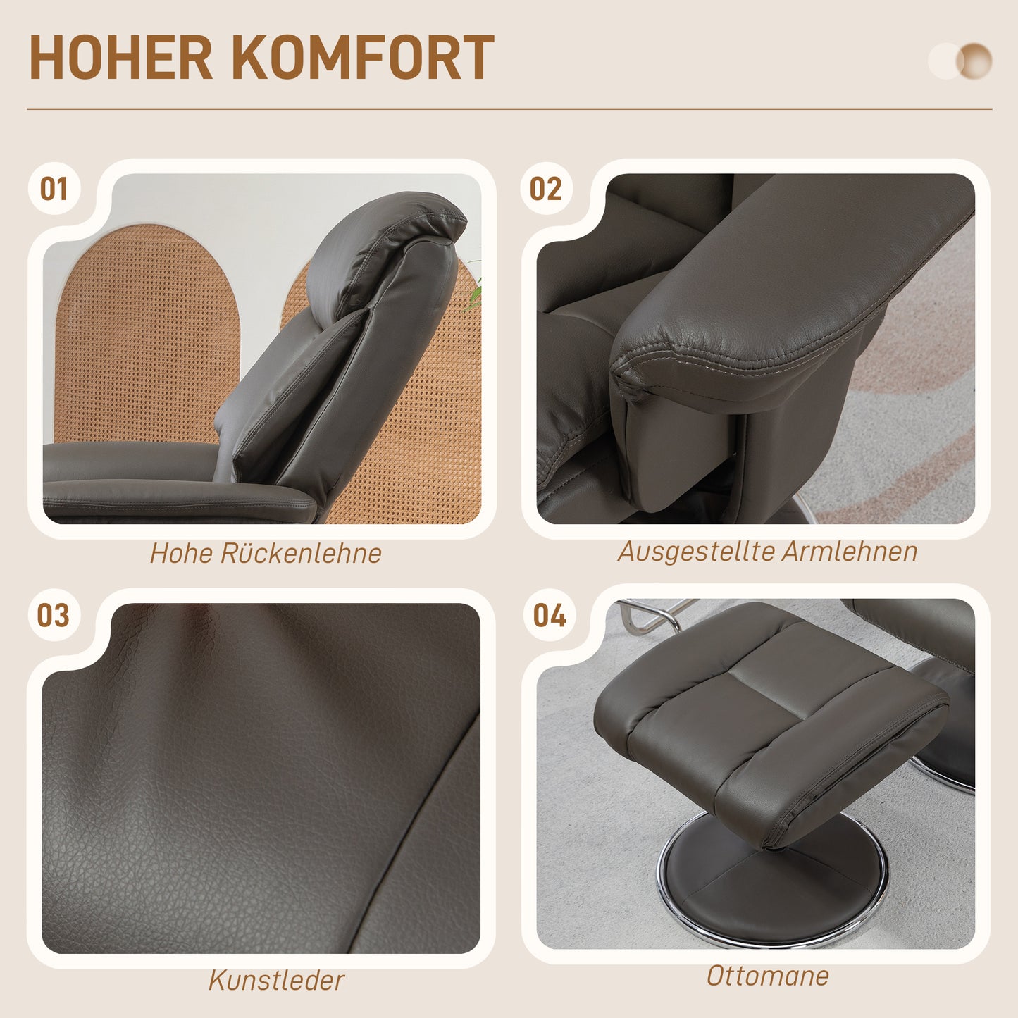 TV-fauteuil – Relaxfauteuil – Recliner – Schommelstoel – Fauteuil met Voetenbank – Verstelbare Rugleuning tot 132° – Hoogwaardig Kunstleer Grijs