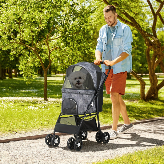 Draagbare Dierenwagen – Huisdierenwagen – Hondenwagentje – Kattenwagen – Opvouwbare Pet Stroller – Lichtgewicht Metaal Frame – Slijtvast Oxford Katoen – Grijs-Zwart