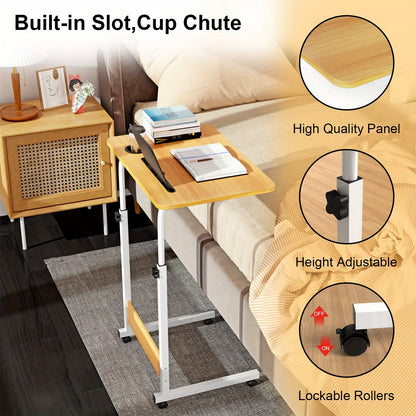 Verstelbaar Klein Bureau op Wieltjes – Laptop- en Computer Tafel 60x40 cm – Multifunctioneel Bijzettafeltje voor Bed, Woonkamer of Kantoor, Bruin