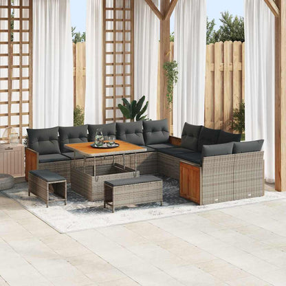 Loungeset Tuin – Loungesofa – Tuinbank – Loungeset Modular – Tuinmeubel – 5 Persoons – Weerbestendig Poly Rattan & Acaciahout – Verwijderbare Kussens Grijs/Donkergijs