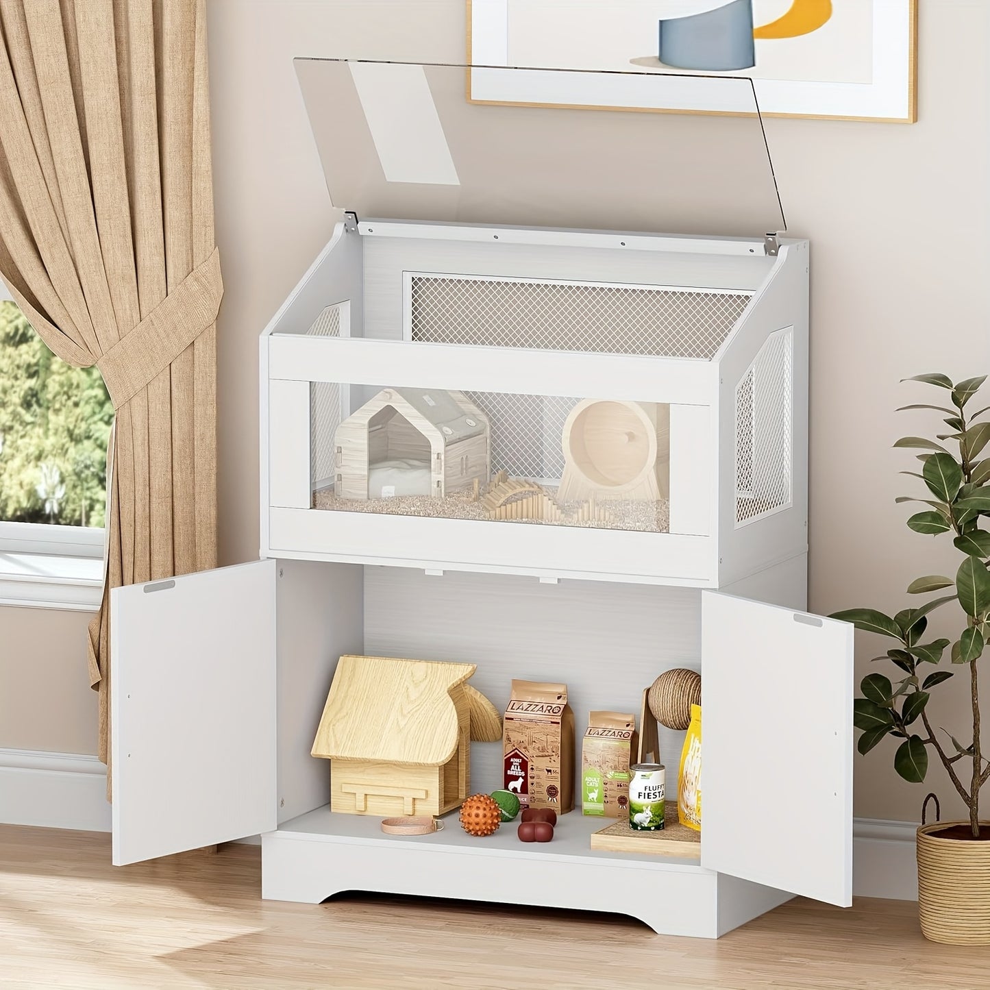 Hamsterkooi – Houten Kooi – Knaagdierkooi – Rattenkooi – Caviakooi – Ruime Kooi 108x80x40 cm – Met Ventilatie & Opbergruimte – Wit