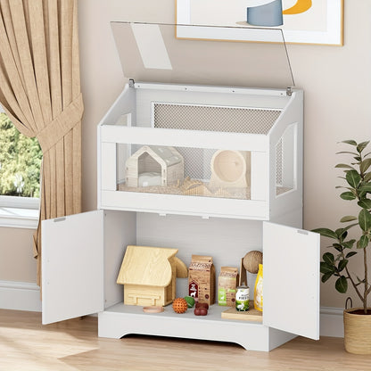 Hamsterkooi – Houten Kooi – Knaagdierkooi – Rattenkooi – Caviakooi – Ruime Kooi 108x80x40 cm – Met Ventilatie & Opbergruimte – Wit