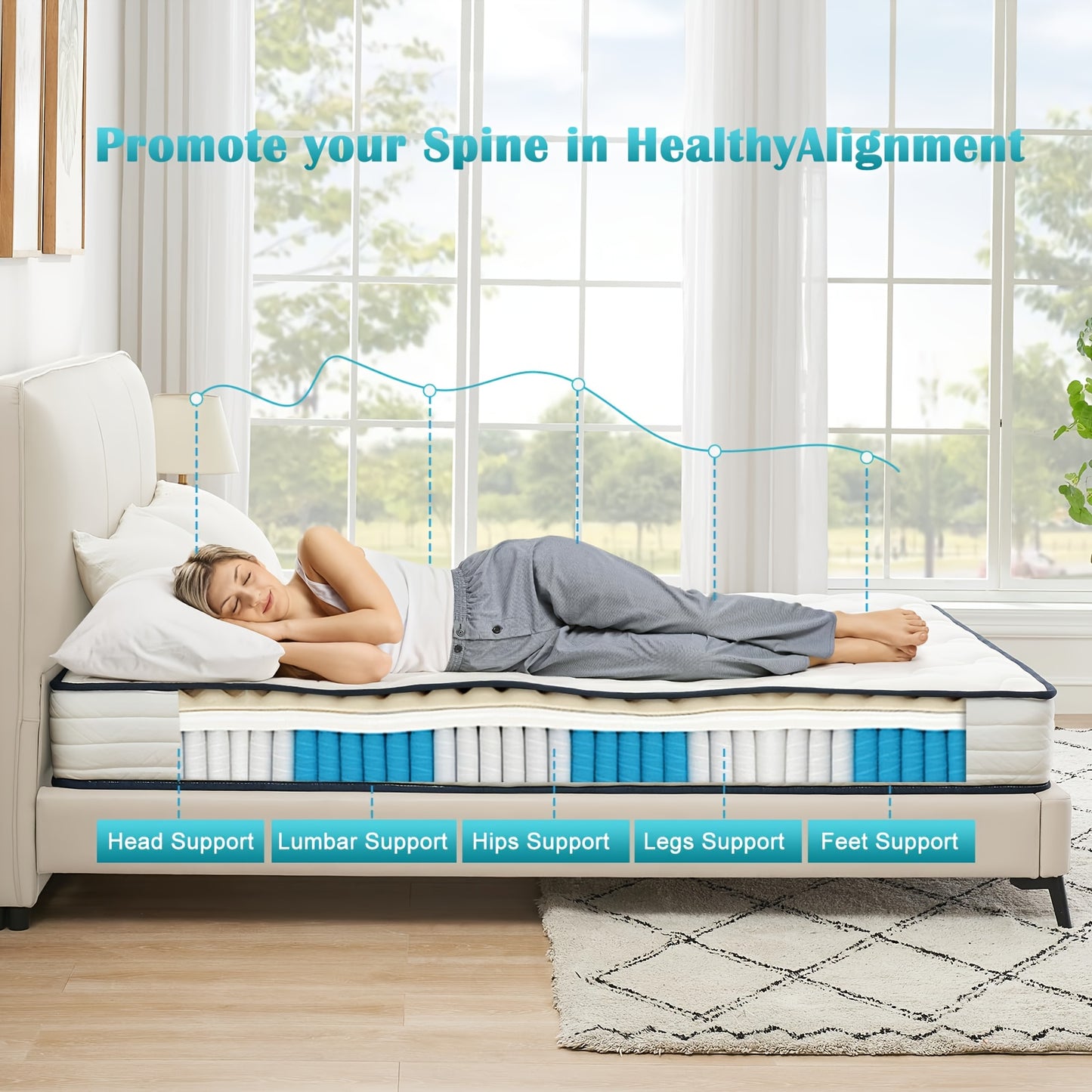 Matras – Pocketveringmatras – Tweepersoonsmatras – 7-zones matras – Koudschuimmatras – 140x200 cm – Medium-firm H3 – 21 cm hoog met foamlaag en ademende microfiber hoes