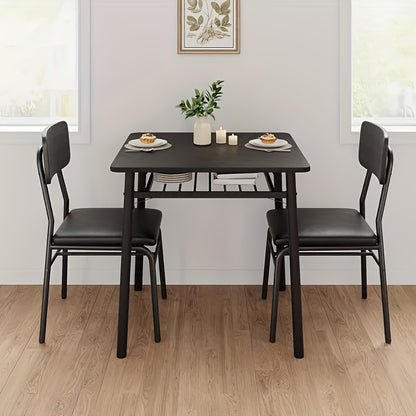 Eetkamerset – Eettafelset – Eetkamermeubels – Diningset – Keukenmeubel – Modern Rustiek Design – Compact Met Opbergrek – Duurzaam Hout & MDF – Zwart Houtnerf