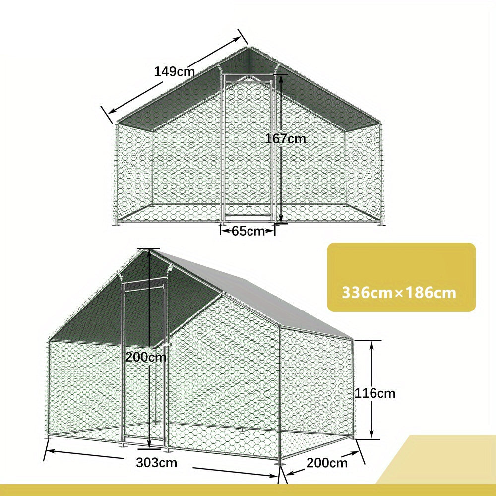 Buitenren – Kippenren – Konijnenren – Dierenren – Hekwerk Buiten – Robuust Metalen Frame – Veiligheidsluiting Met PE-Doek 3x2x2m