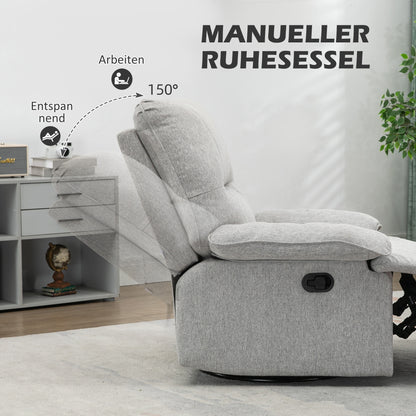 TV Fauteuil – Relaxstoel – Lounge Stoel – Draaifauteuil – Relaxfauteuil – Lichtgrijs – Verstelbare Rugleuning Tot 150° – Stevig Houten Frame Met Pocketvering