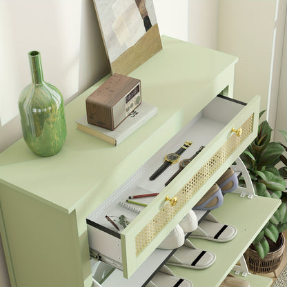 2-door Shoe Cabinet, Shoe Rack with Drawers, Shoe Rack, Shoe Cabinet for 12 Pairs of Shoes, Shoe Storage for Entrance Areas and Hallways, 88 X 30 X 120cm, Green