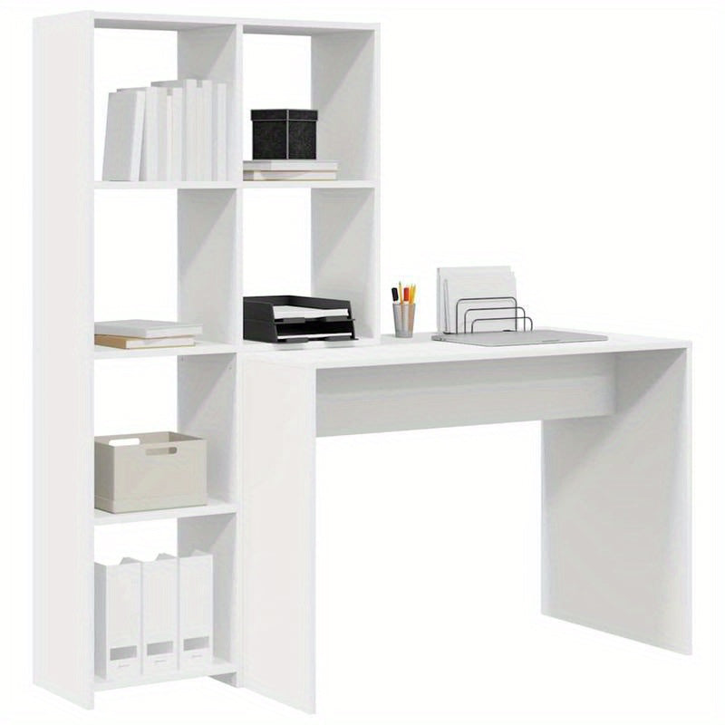 Bureau – Schrijftafel – Computertafel – Werkplek – Meubel – Wit Gelakt – Ruim Werkblad 138,5x55 cm – Met Opbergrekken 143 cm Hoog
