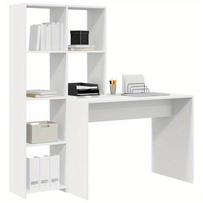 Bureau – Schrijftafel – Computertafel – Werkplek – Meubel – Wit Gelakt – Ruim Werkblad 138,5x55 cm – Met Opbergrekken 143 cm Hoog