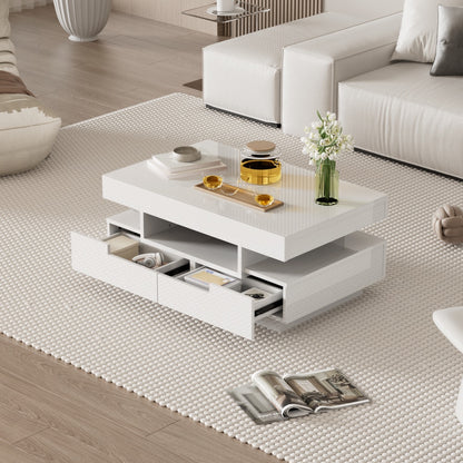 Salontafel – Koffietafel – Bijzettafel – Woonkamertafel – Opbergtafel – Hoogglans Wit – 4 Lades – Ruime Opbergruimte – Duurzaam Samengesteld Hout – Geen Montage Nodig