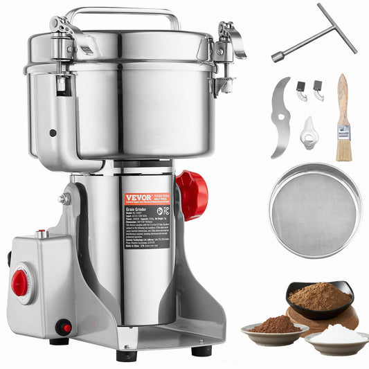 Elektrische Kruidenmaler – Graanmaler – Specerijenmolen – Koffiemolen – Poedermolen – 2500g Capaciteit – 3600W Motor – 270° Swing Ontwerp – RVS 403 Veilig