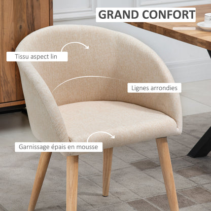 Eetkamerstoel – Kuipstoel – Stoel – Designstoel – Meubel – Set van 2 Beige Scandinavische Eetkamerstoelen – Ergonomisch Comfort – Rubberhouten Taps Toelopende Poten