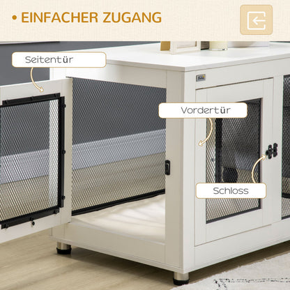 Hondenbench – Hondenkooi – Hondenhok – Hondenbench Met Tafelblad – Hondentafel – Wit/Zwart – Met Zacht Kussen – 2 Deuren – 94 x 60 x 71,5 cm