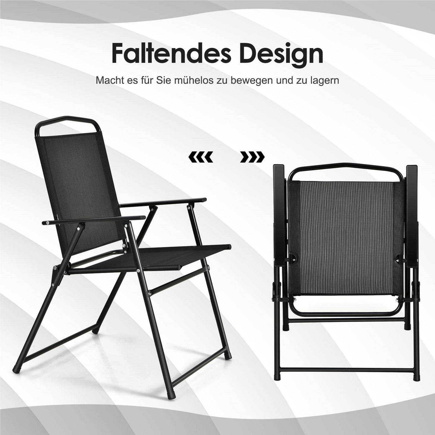 6-delige Tuinset – Tuinmeubelset – Balkonset – Buitenset – Lounge Set – Inklapbare Stoelen – Tafel Met Gehard Glas – Grote Kantelbare Parasol 180 cm – Zwart + Grijs
