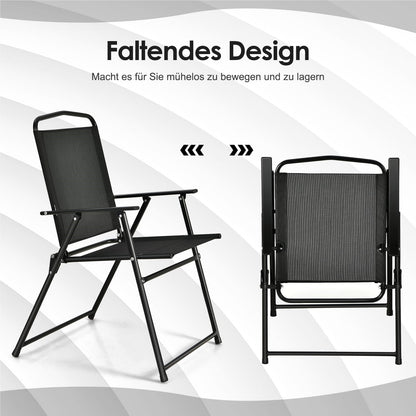 6-delige Tuinset – Tuinmeubelset – Balkonset – Buitenset – Lounge Set – Inklapbare Stoelen – Tafel Met Gehard Glas – Grote Kantelbare Parasol 180 cm – Zwart + Grijs