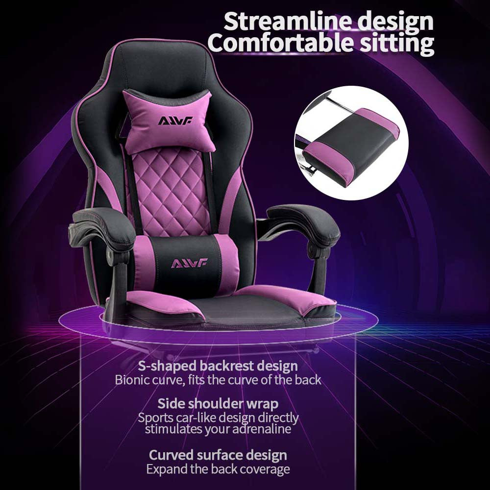 Gamingstoel – Gaming Chair – Bureaustoel – Draaistoel – Racestoel – Ergonomische Rugondersteuning – Verstelbare Hoogte & Kantelfunctie – Roze/Wit