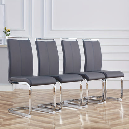 Cantilever Chair, Chrome-plated Metal Frame, Load Capacity Up to 120kg, Upholstered with Faux Leather Cover, Gray (set Of 4), Highcapacity Chair, Commercial Seating, Minimalist Chair, Sleek Furniture, Reinforced Seating, Cant
