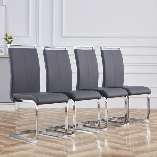 Cantilever Chair, Chrome-plated Metal Frame, Load Capacity Up to 120kg, Upholstered with Faux Leather Cover, Gray (set Of 4), Highcapacity Chair, Commercial Seating, Minimalist Chair, Sleek Furniture, Reinforced Seating, Cant