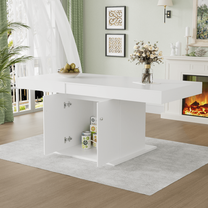 Uitschuifbare Tafel – Eettafel – Uitklapbare Tafel – Verlengbare Tafel – Opbergtafel – Wit Spaanplaat – Automatisch Uitschuifsysteem – Afmetingen 140-180x80x76 cm