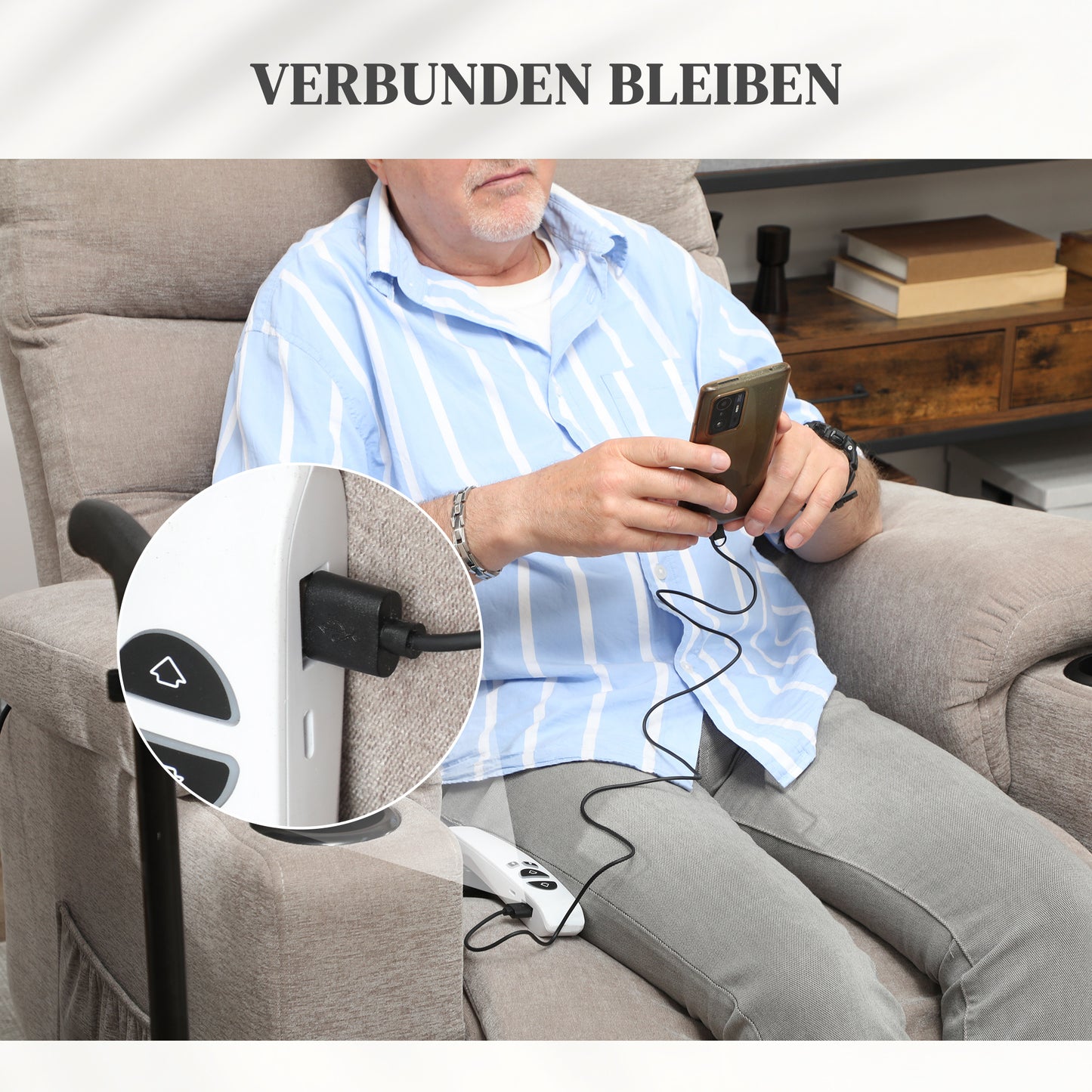 Massagestoel – Elektrische Relaxstoel – Massagefauteuil – Massagestoel met Liftfunctie – Elektrische Massagestoel Lichtbruin – 8 Vibratiepunten – 2 Afstandsbedieningen