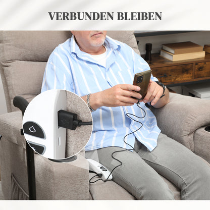 Massagestoel – Elektrische Relaxstoel – Massagefauteuil – Massagestoel met Liftfunctie – Elektrische Massagestoel Lichtbruin – 8 Vibratiepunten – 2 Afstandsbedieningen