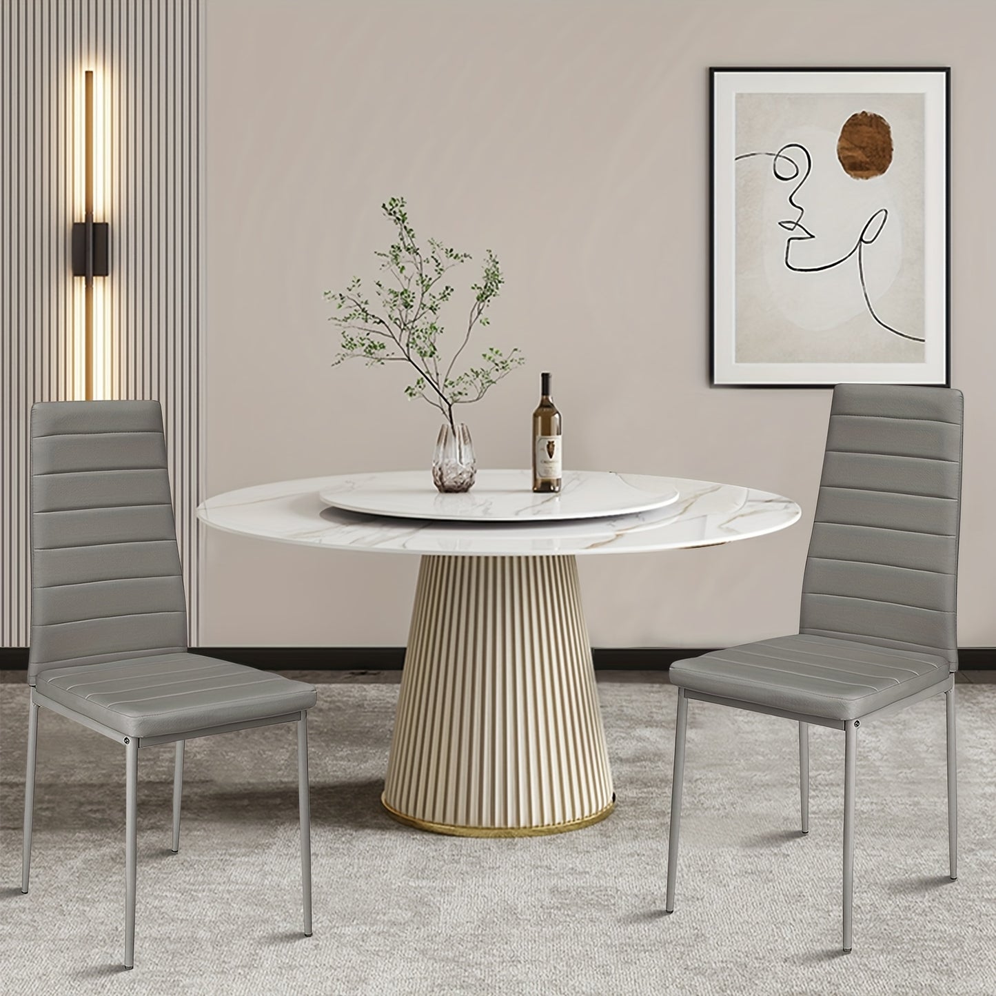 Set van 6 Eetkamerstoelen – Grijs Kunstleer met Stevige Metalen Poten – Moderne en Comfortabele Stoelen voor Keuken of Eetkamer