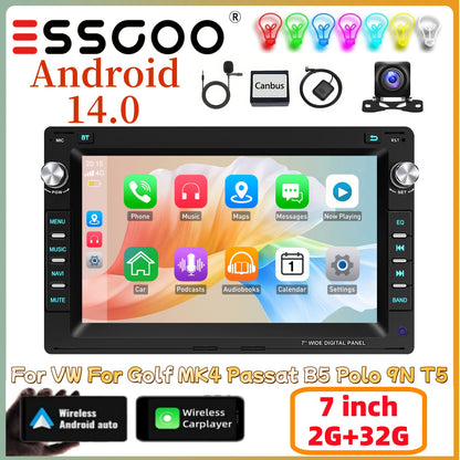 Android 14 Autostereo – Autoradio – Multimedia Speler – Navigatiesysteem – Touchscreen Radio – 7 Inch HD Scherm – Wireless Android Auto & CarPlay – Inclusief Achteruitrijcamera en Installatie Accessoires