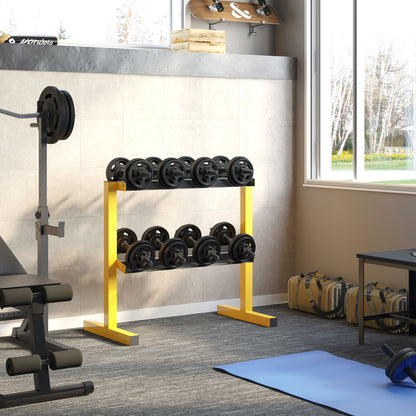 Halterrek – Dumbbellrek – Gewichtenrek – Dumbbellhouder – Halterstandaard – Stalen Frame – 2 Leggers Tot 270 kg – Geel 92,5x50,5x80,5 cm