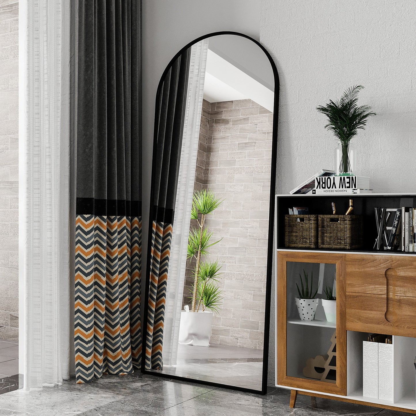 Staande Spiegel – Passpiegel – Wandspiegel – Full Body Spiegel – Grote Spiegel – Minimalistisch Zwart Aluminium Frame – 180x80 cm – Breukveilige Bescherming