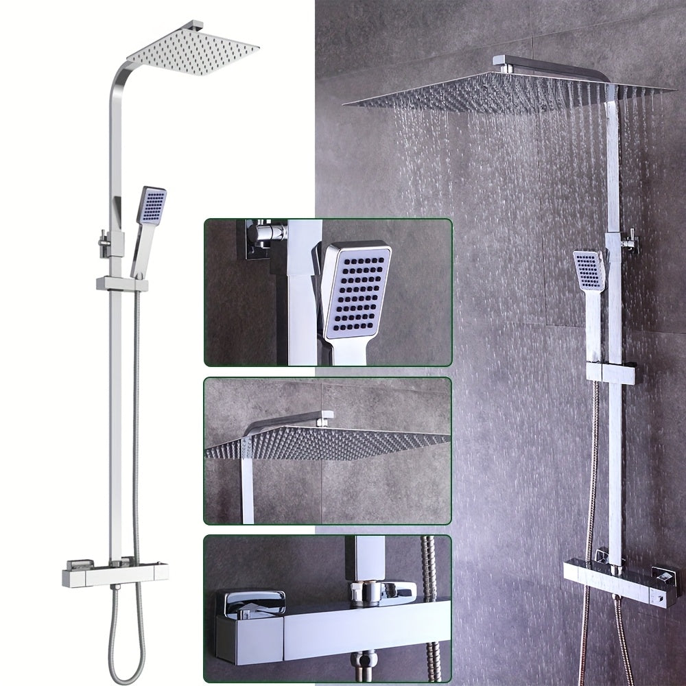 Thermostatische Douche Set – Regendouche – Handdouche – Opbouw Douche – Douchekraan – RVS Mat 40x40 cm – 38°C Thermostaatregeling