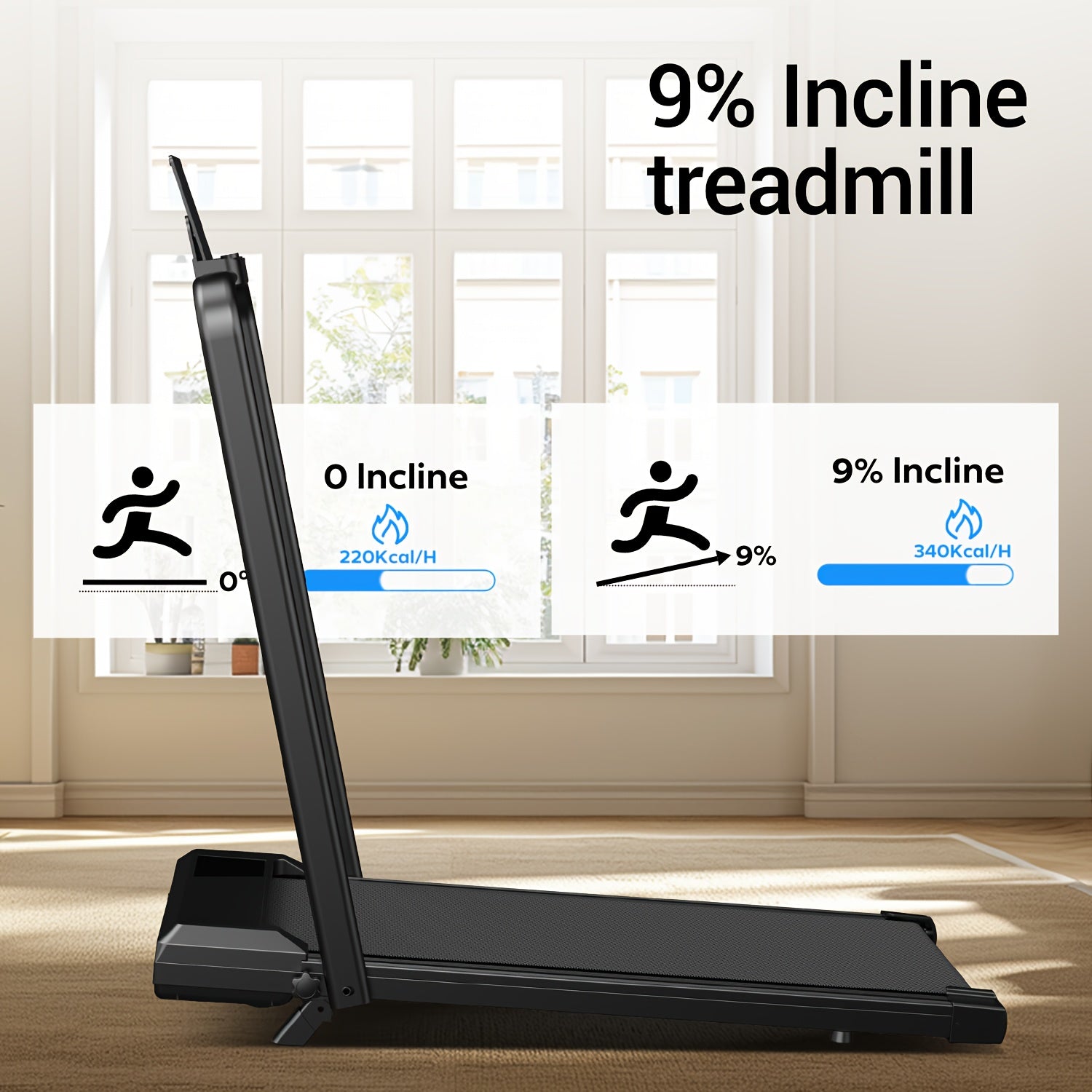 Looptreadmill – Loopband - Under Desk Walking Pad – Compact Treadmill – Inklapbaar – Stille Motor – 3 Verstelbare Hellingshoeken – 7,2 Mph Snelheid - QUORE