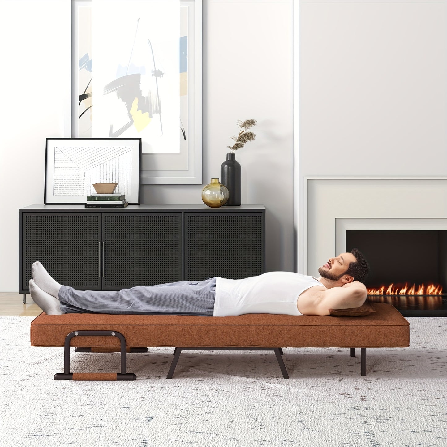 Slaapbank – Slaapstoel – Logeerbed – Zetelbed – Slaapfauteuil – Verstelbare Rugleuning – Stevig Metalen Frame tot 150 kg