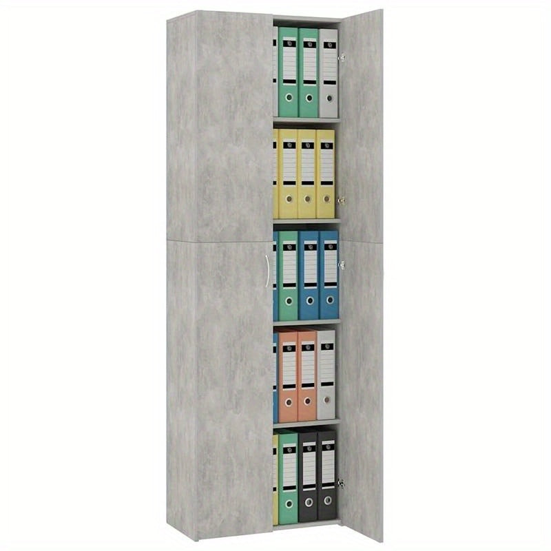 Opbergkast – Opbergmeubel – Kantoor Kast – Studeerkamer Kast – Houten Kast – Beton Grijs – 60x32x190 cm – Duurzaam Hout – Ruim Opberggemak