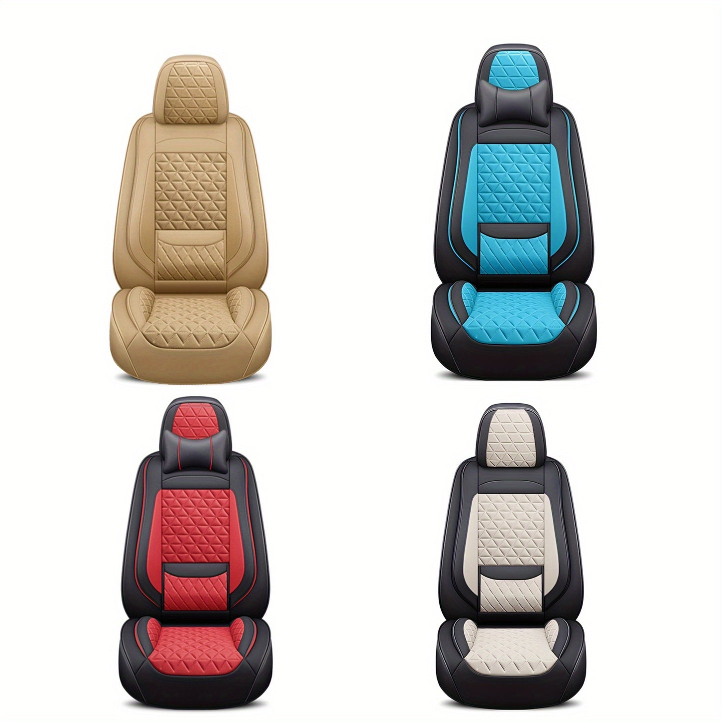 Autostoelhoes Leer – Stoelbeschermer – Auto Bekleding – Zitkussen – Interieurhoes – Set Van 5 – Ademend PU Leer – Universele Pasvorm Beige Yellow