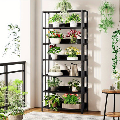 6-Lagens Boekenkast – Open Boekrek – Boekenplank – Opbergkast – Hoekboekenkast – Stijlvol Zwart Metaal & Hout – Draagkracht 136 kg – Ruimtebesparend Modern Design