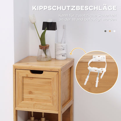 Bamboo Bathroom Cabinet, 1 Shelf, 2 Drawers, 30 Cm X 30 Cm X 90 Cm; Natural